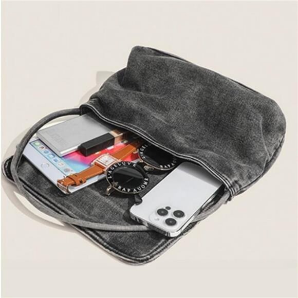 Denim Shoulder Bag Women Casual Tote Handbag Soft Blue Jean Bag - Picture 5 of 8